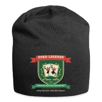 Doppelkopf Legende – Doko Kartenspiel Hochzeit - Jersey-Beanie - Schwarz - Vorne