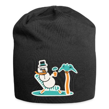 Schneemann im Liegestuhl - Jersey-Beanie - Schwarz - Vorne