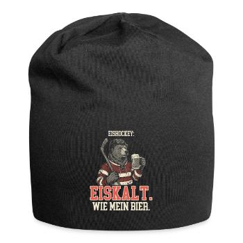 Eishockey Bier Eiskalt - Gravur Hobbyspieler - Jersey-Beanie - Schwarz - Vorne
