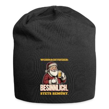 Weihnachtsfeier: Besinnlich. Stets bemüht. - Jersey-Beanie - Schwarz - Vorne
