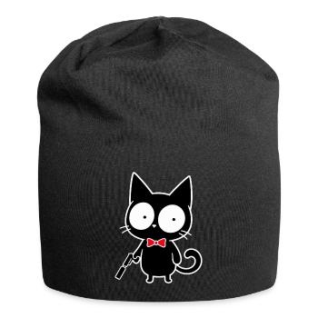 Schwarzer Katzen-Geheimagent mit roter Fliege - Jersey-Beanie - Schwarz - Vorne