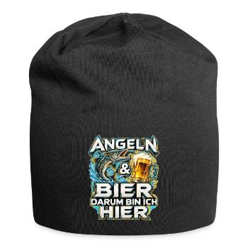 Angeln und Bier mit Hecht und Bierkrug - Jersey-Beanie - Schwarz - Vorne
