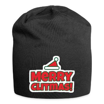 Merry Clitmas! Sticker mit Weihnachtsmütze - Jersey-Beanie - Schwarz - Vorne