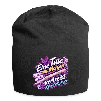 Eine Tüte am Morgen – Lustiger Kiffer Spruch Rosa - Jersey-Beanie - Schwarz - Vorne