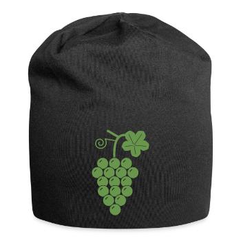 Weintraube mit Weinblatt - minimalistisches Logo - Jersey-Beanie - Schwarz - Vorne