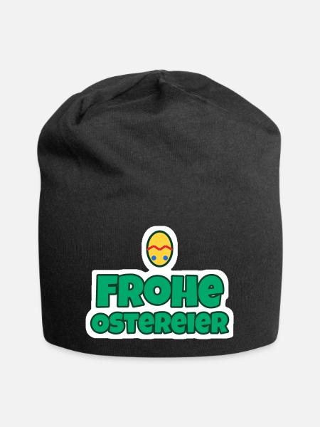Frohe Ostereier Oster Sticker - Jersey-Beanie - Schwarz