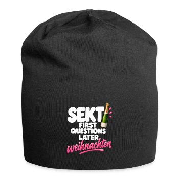 Sekt First Questions Later lustig Sektliebhaber - Jersey-Beanie - Schwarz - Vorne