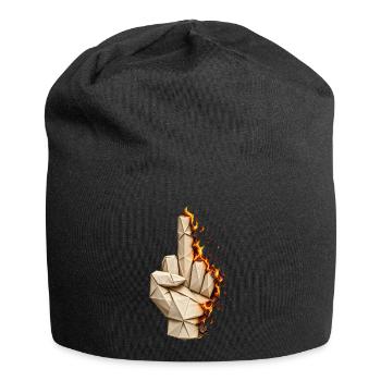 Flammender Origami-Mittelfinger – Humor - Jersey-Beanie - Schwarz - Vorne