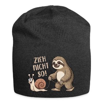 Zieh nicht so - Schnecke und Faultier - Jersey-Beanie - Anthrazit - Vorne