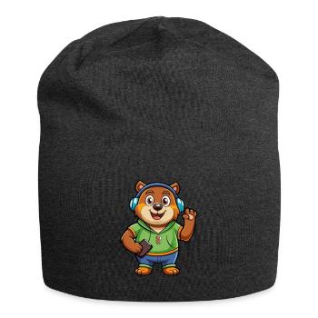 Bär Lustige Zeichentrickfigur Kopfhörer Musik - Jersey-Beanie - Anthrazit - Vorne