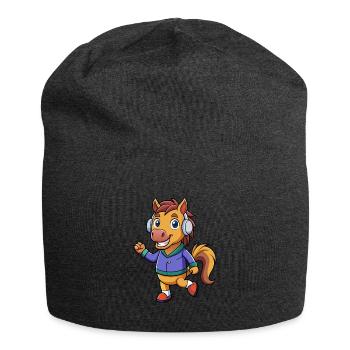 Pferd Lustige Zeichentrickfigur Kopfhörer Musik - Jersey-Beanie - Anthrazit - Vorne