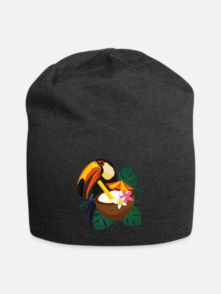 Tukan mit Kokosnuss-Cocktail - Tropisch - Jersey-Beanie - Anthrazit