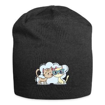 Katzenpaar verliebt - Kuschelnde Katzen blau - Jersey-Beanie - Anthrazit - Vorne