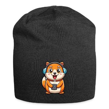 Hamster Lustige Zeichentrickfigur Kopfhörer Musik - Jersey-Beanie - Anthrazit - Vorne