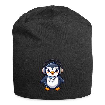 Pinguin Lustige Zeichentrickfigur Kopfhörermusik - Jersey-Beanie - Anthrazit - Vorne