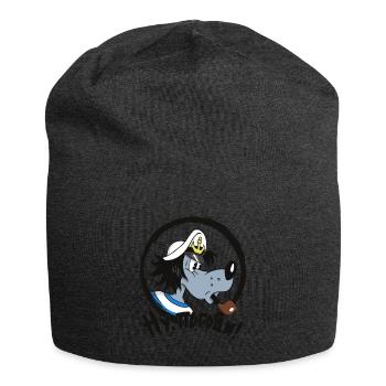 Nu Pogodi Hase und Wolf _ Wolf mit Pfeife  - Jersey-Beanie - Anthrazit - Vorne