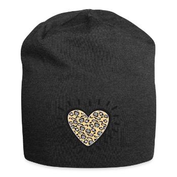 Leopard Heart Burst - Jersey Beanie - charcoal grey - Front