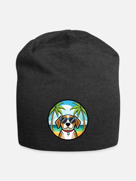 Kerry Beagle Dog Breed Cartoon Sunglasses Beach - Jersey Beanie - charcoal grey
