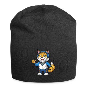 Luchs Lustige Zeichentrickfigur Kopfhörermusik - Jersey-Beanie - Anthrazit - Vorne