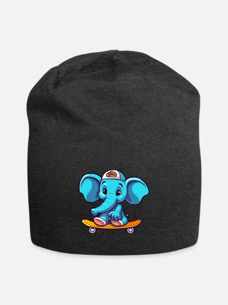 Lustiger Elefant Kawaii Cartoon spielt Skateboard - Jersey-Beanie - Anthrazit