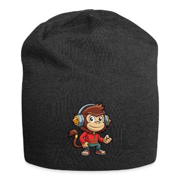 Affe Lustige Zeichentrickfigur Kopfhörer Musik - Jersey-Beanie - Anthrazit - Vorne