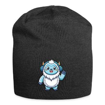 Yeti Lustige Zeichentrickfigur Kopfhörer Musik - Jersey-Beanie - Anthrazit - Vorne