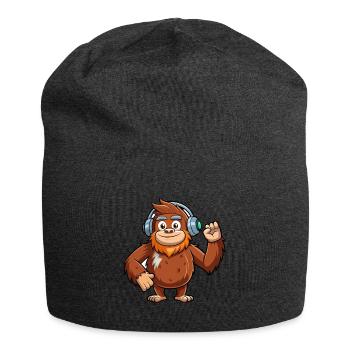 Big Foot Lustige Zeichentrickfigur Kopfhörer Musik - Jersey-Beanie - Anthrazit - Vorne