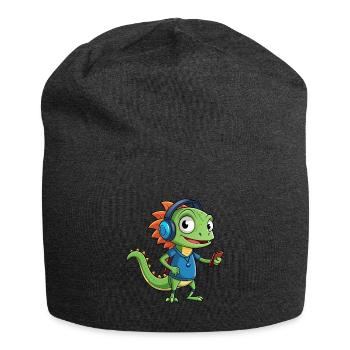 Eidechse Lustige Zeichentrickfigur Kopfhörer Musik - Jersey-Beanie - Anthrazit - Vorne