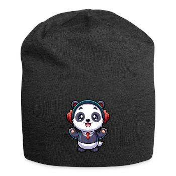 Panda Lustige Zeichentrickfigur Kopfhörer Musik - Jersey-Beanie - Anthrazit - Vorne