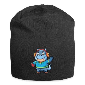 Nilpferd Lustige Zeichentrickfigur Kopfhörer Musik - Jersey-Beanie - Anthrazit - Vorne