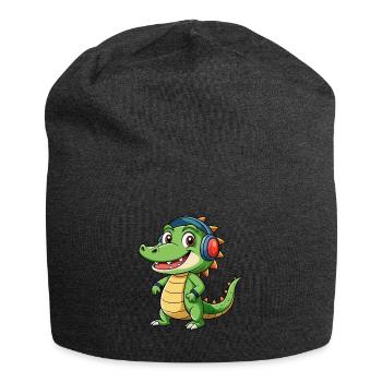 Krokodil Lustige Zeichentrickfigur Kopfhörer Musik - Jersey-Beanie - Anthrazit - Vorne
