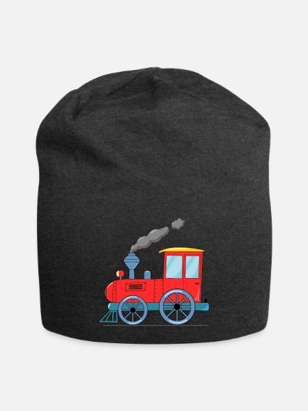 Children's train railway red - Jersey Beanie - charcoal grey