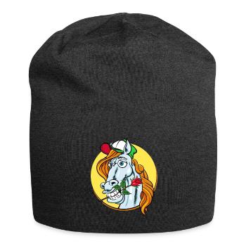 Romeo Pferd mit Rose - Lustiger Gaul verliebt - Jersey-Beanie - Anthrazit - Vorne