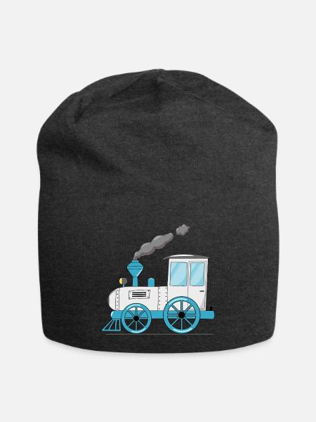 Children's train railway white - Jersey Beanie - charcoal grey