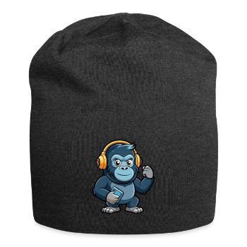 Gorilla Lustige Zeichentrickfigur Kopfhörer Musik - Jersey-Beanie - Anthrazit - Vorne