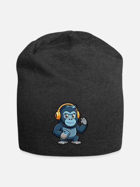 Gorille Funny Cartoon Character Musique de casque - Bonnet en jersey - charbon