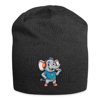 Elefant Lustige Zeichentrickfigur Kopfhörer Musik - Jersey-Beanie - Anthrazit - Vorne