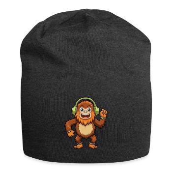 Big Foot Funny Cartoon Character Headphone Music - Jersey Beanie - charcoal grey - Front
