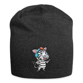 Zebra Lustige Zeichentrickfigur Kopfhörer Musik - Jersey-Beanie - Anthrazit - Vorne