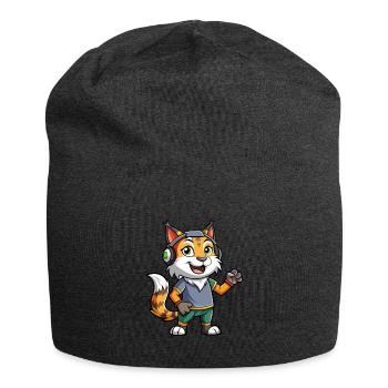 Luchs Lustige Zeichentrickfigur Kopfhörermusik - Jersey-Beanie - Anthrazit - Vorne