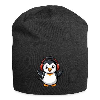 Pinguin Lustige Zeichentrickfigur Kopfhörermusik - Jersey-Beanie - Anthrazit - Vorne