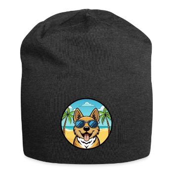 South Russian Ovcharka Dog Breed Cartoon Beach - Jersey Beanie - charcoal grey - Front