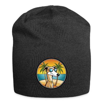 Old Croatian Sighthound Dog Breed Cartoon Beach - Jersey Beanie - charcoal grey - Front
