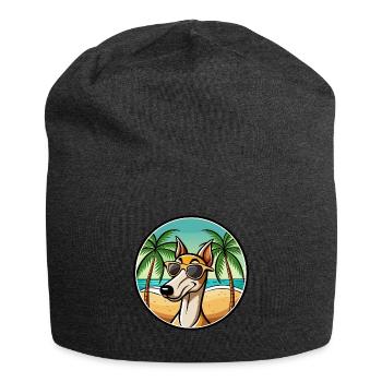 Old Croatian Sighthound Dog Breed Cartoon Beach - Jersey Beanie - charcoal grey - Front
