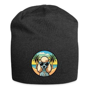 Corded Poodle Dog Breed Cartoon Sunglasses Beach - Jersey Beanie - charcoal grey - Front