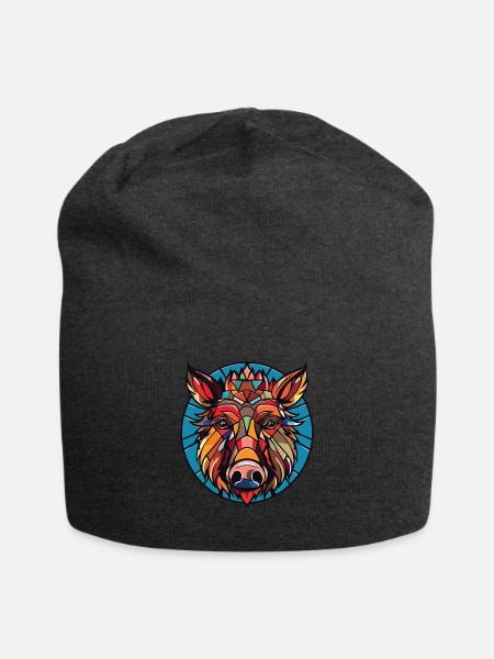 Wildschwein Buntes Aquarell Tier Haustier Illustration - Jersey-Beanie - Anthrazit