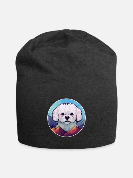 Bichon Frise Hunderasse Cartoon Kawaii Aquarell - Jersey-Beanie - Anthrazit