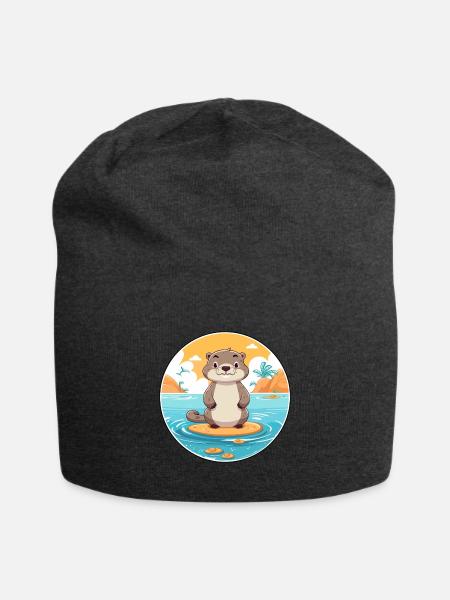 Otter Aquarell Cartoon Kawaii Clipart Tier - Jersey-Beanie - Anthrazit