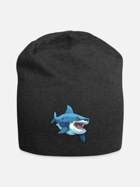 Tigerhai-Karikatur-Kawaii-Aquarellillustration - Jersey-Beanie - Anthrazit