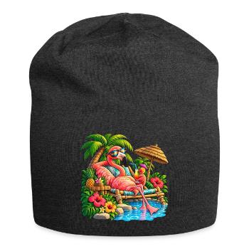Flamingo im Tropenparadies – Sommer Relax - Jersey-Beanie - Anthrazit - Vorne